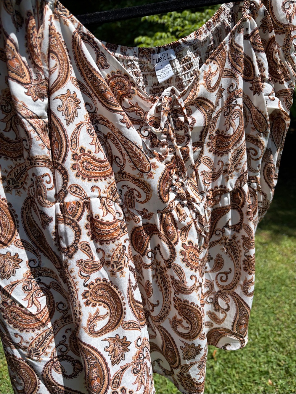 Rue21 Cream and Brown Paisley Peasant Blouse - Picture 4 of 8
